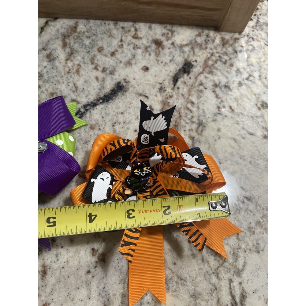 Halloween Girls Hair Bows 2 Total Black Cat & Spider No Tag - New - Picture 10 of 10